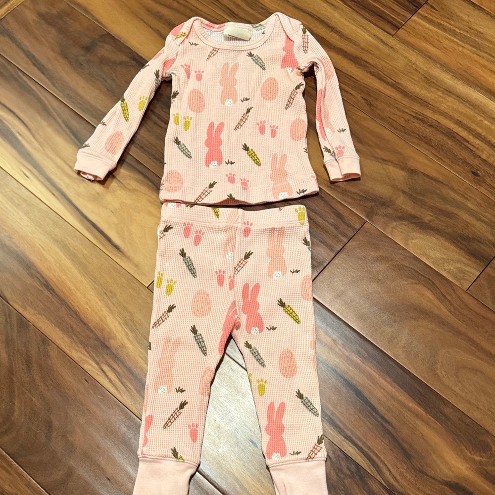 Spearmint Love Adorable Pink waffle Easter Bunny Kids Pajamas